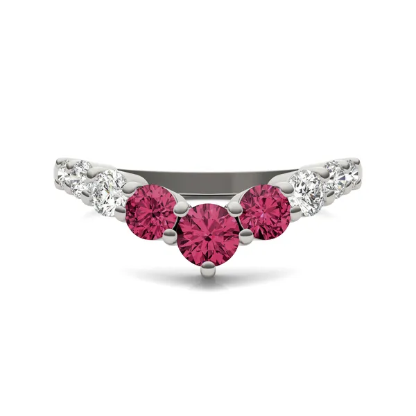 Ruby Three-Stone V Curved Ring