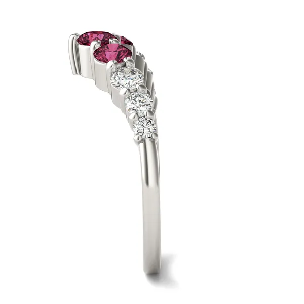 Ruby Three-Stone V Curved Ring