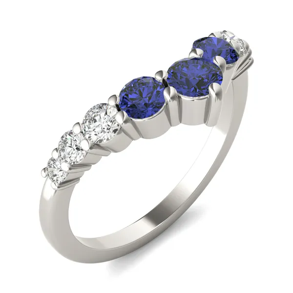 Sapphire Three-Stone V Curved Ring