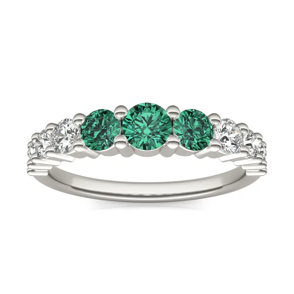 Emerald Three-Stone Accented Ring