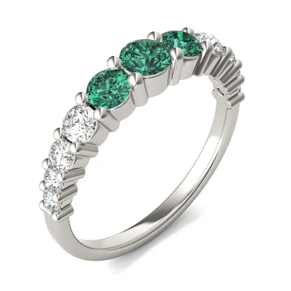 Emerald Three-Stone Accented Ring