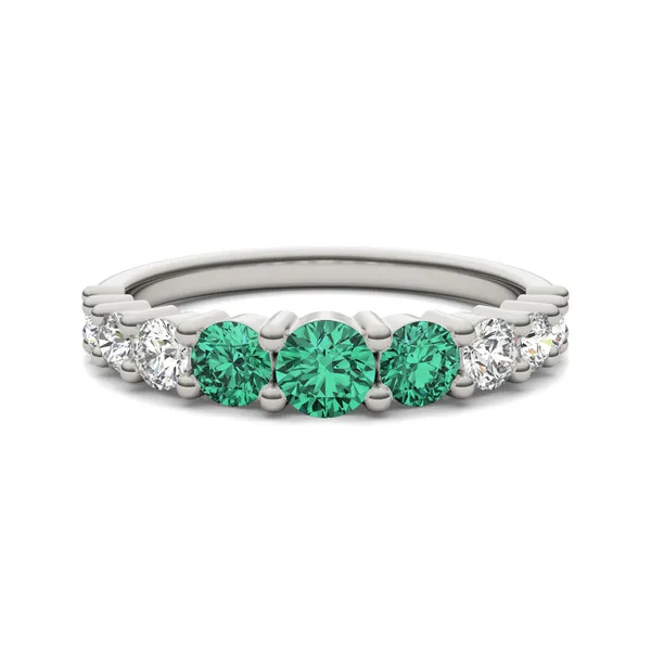 Emerald Three-Stone Accented Ring