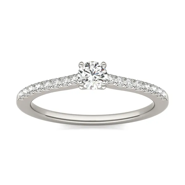 Round Brilliant Petite Accented Cathedral Ring