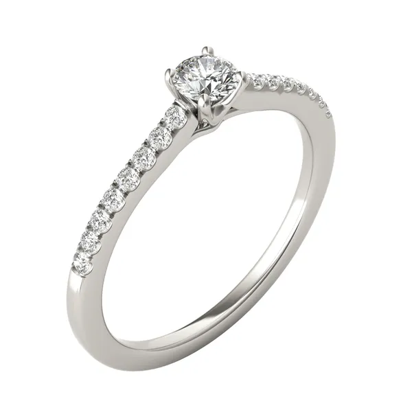 Round Brilliant Petite Accented Cathedral Ring