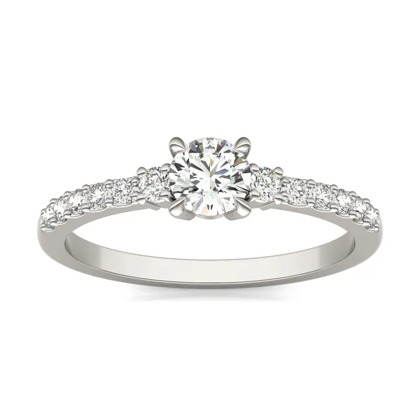 Round Brilliant Zelda Accented Three-Stone Ring