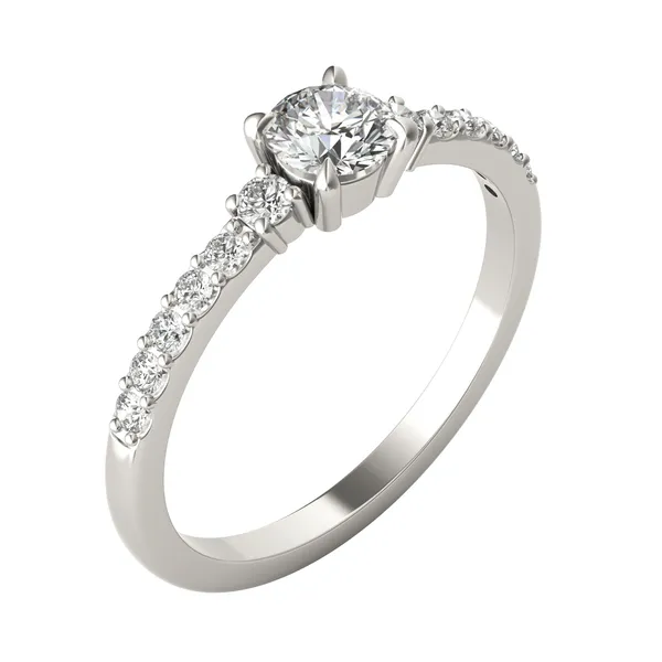 Round Brilliant Zelda Accented Three-Stone Ring