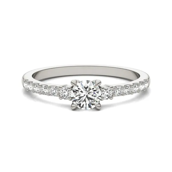 Round Brilliant Zelda Accented Three-Stone Ring