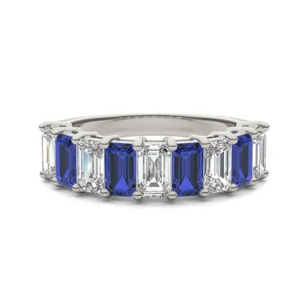 Emerald Alternating Sapphire Basket Ring