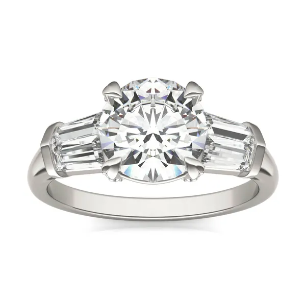 Round Hearts & Arrows Luxe Baguette Side-Stone Engagement Ring