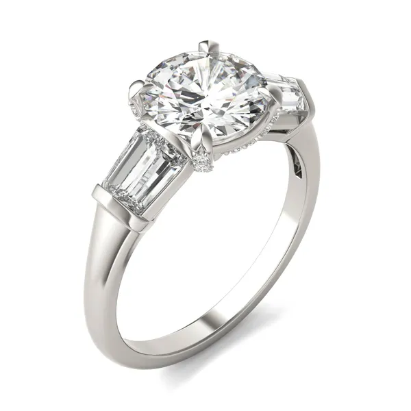 Round Hearts & Arrows Luxe Baguette Side-Stone Engagement Ring