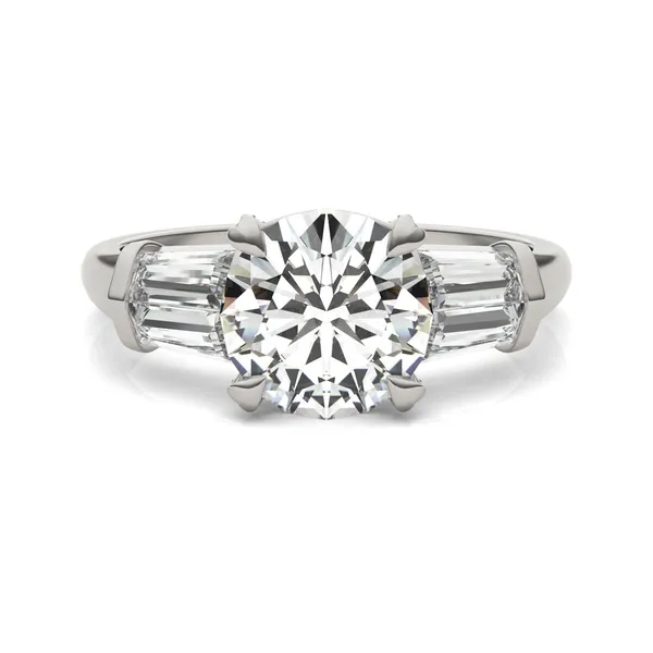 Round Hearts & Arrows Luxe Baguette Side-Stone Engagement Ring