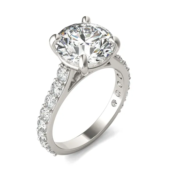 Round Brilliant Claw Prong Cathedral Side-Stone Engagement Ring