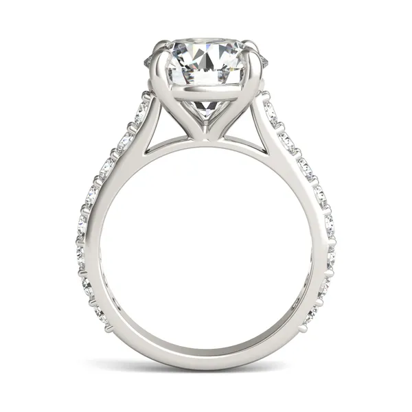 Round Brilliant Claw Prong Cathedral Side-Stone Engagement Ring