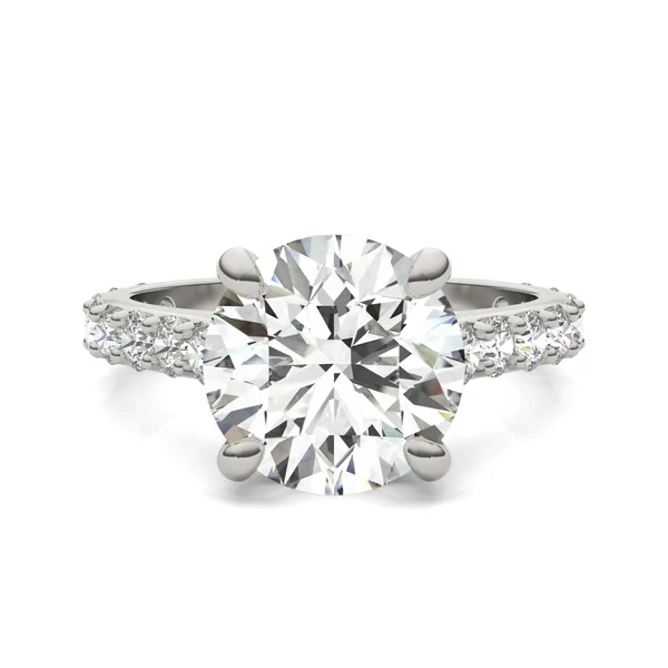 Round Brilliant Claw Prong Cathedral Side-Stone Engagement Ring