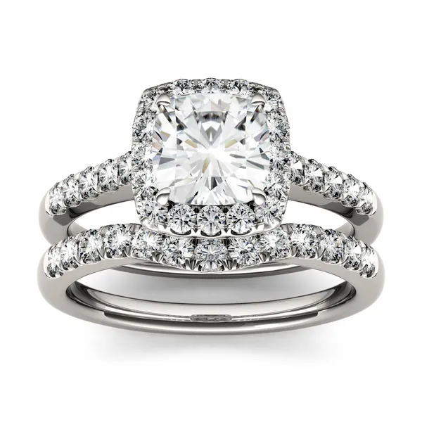 1.89 CTW DEW Moissanite Cushion Halo Bridal Set