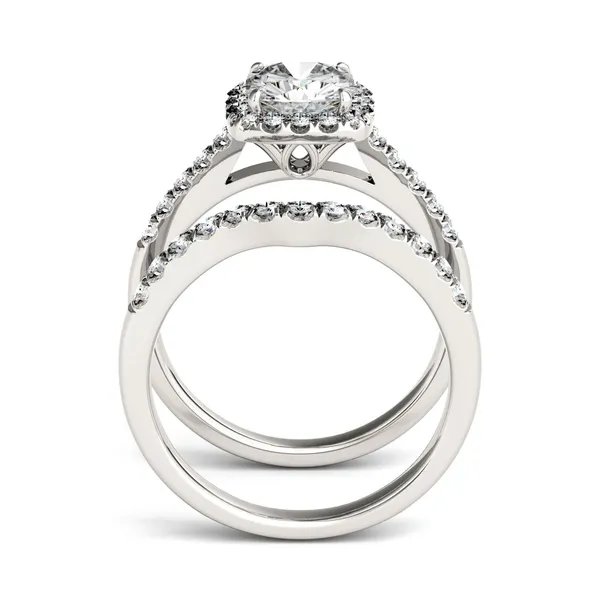 1.89 CTW DEW Moissanite Cushion Halo Bridal Set
