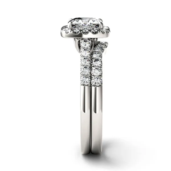 1.89 CTW DEW Moissanite Cushion Halo Bridal Set