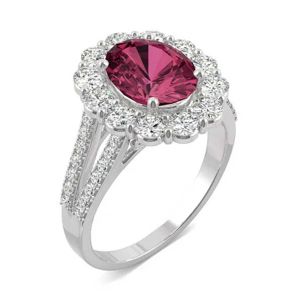 Ruby Oval Halo Split Shank Ring