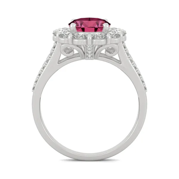 Ruby Oval Halo Split Shank Ring