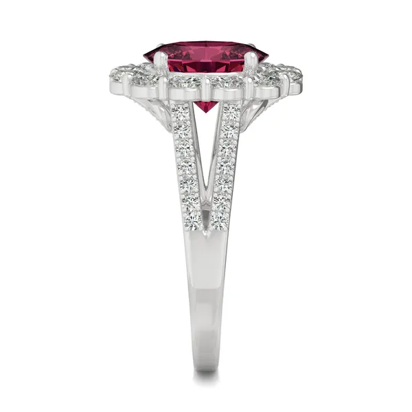 Ruby Oval Halo Split Shank Ring