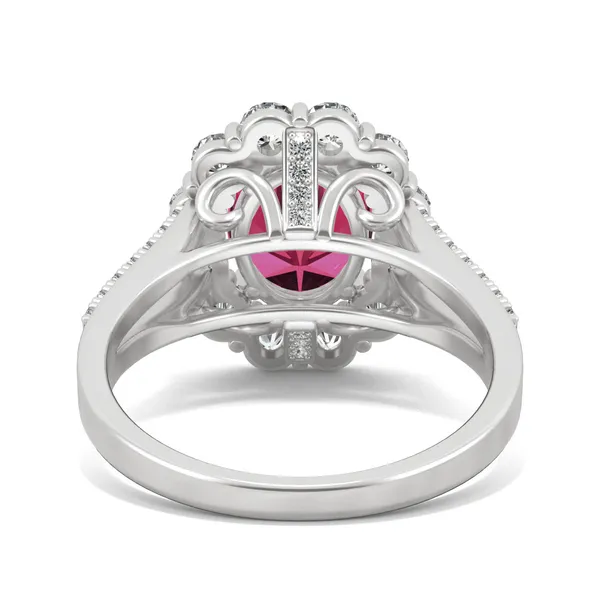 Ruby Oval Halo Split Shank Ring
