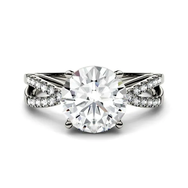 2.92 CTW DEW Round Moissanite Split Shank Engagement Ring