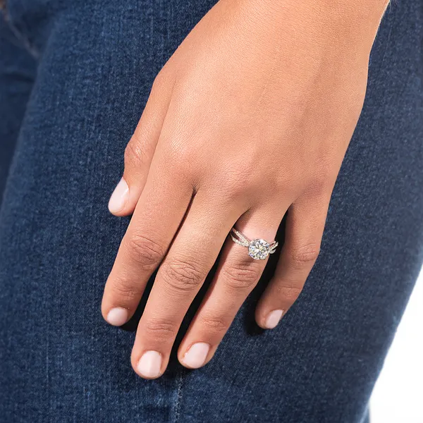 2.92 CTW DEW Round Moissanite Split Shank Engagement Ring