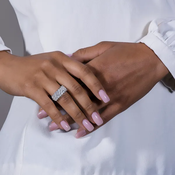 3.00 CTW DEW Round Moissanite Three-Row Fashion Ring