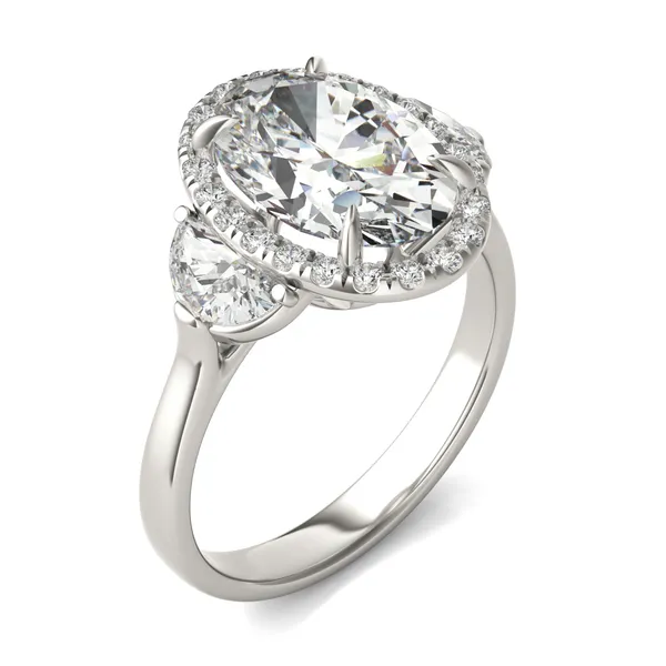 3.82 CTW Caydia Lab Grown Diamond Oval Halo Three-Stone Engagement Ring