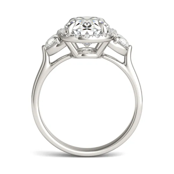 3.82 CTW Caydia Lab Grown Diamond Oval Halo Three-Stone Engagement Ring