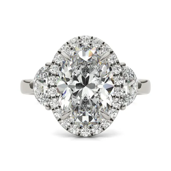 3.82 CTW Caydia Lab Grown Diamond Oval Halo Three-Stone Engagement Ring