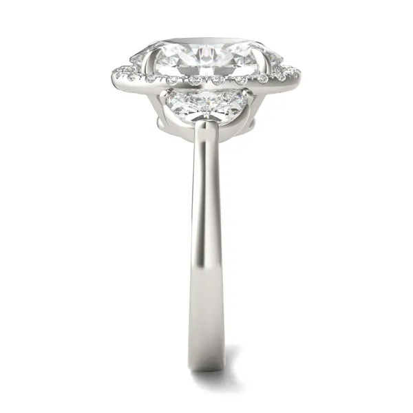 3.82 CTW Caydia Lab Grown Diamond Oval Halo Three-Stone Engagement Ring
