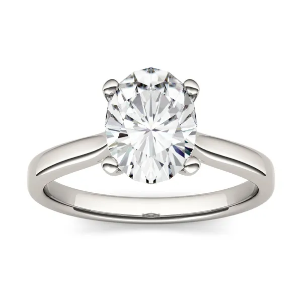 2.10 CTW DEW Oval Moissanite Solitaire Fashion Ring in 14K White Gold
