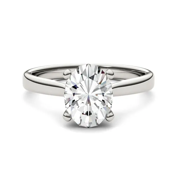 2.10 CTW DEW Oval Moissanite Solitaire Fashion Ring in 14K White Gold
