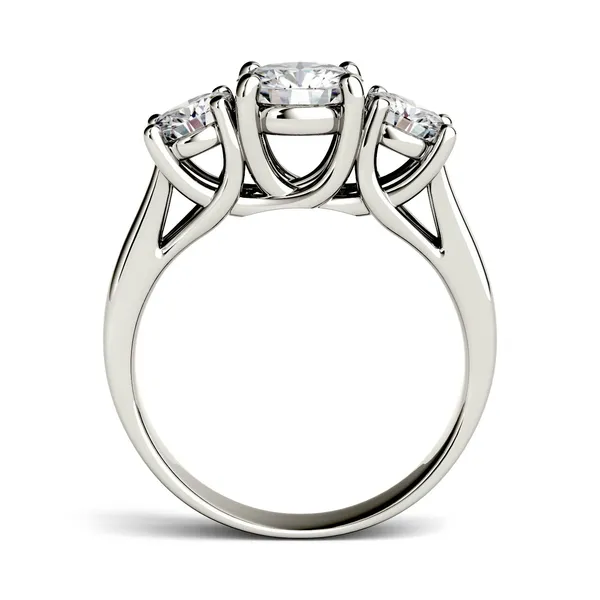2.00 CTW DEW Round Moissanite Three Stone Fashion Ring in 14K White Gold