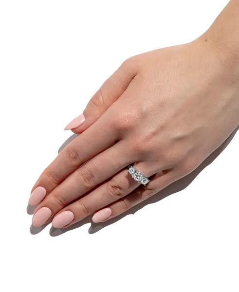 2.00 CTW DEW Round Moissanite Three Stone Fashion Ring in 14K White Gold