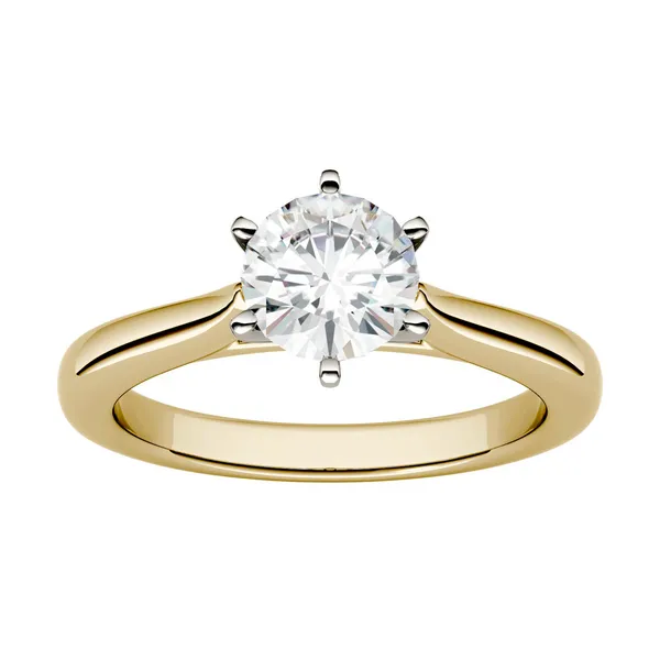 1.00 CTW DEW Round Forever One Moissanite Solitaire Six Prong Ring in 14K Two-Tone White and Yellow Gold