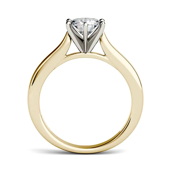 1.00 CTW DEW Round Forever One Moissanite Solitaire Six Prong Ring in 14K Two-Tone White and Yellow Gold