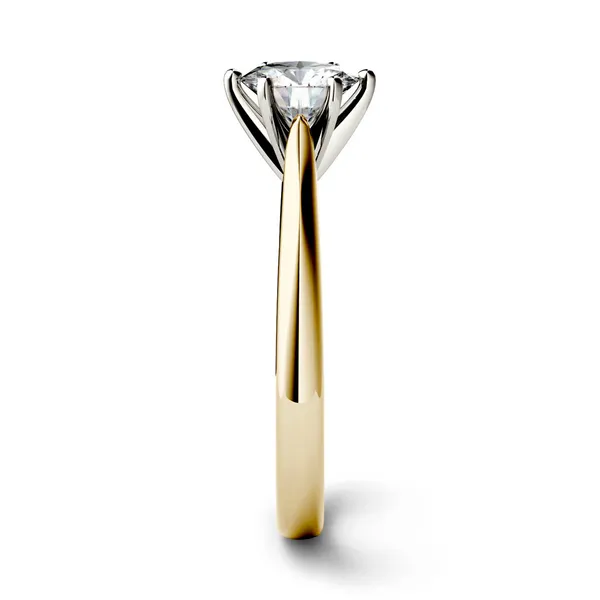 1.00 CTW DEW Round Forever One Moissanite Solitaire Six Prong Ring in 14K Two-Tone White and Yellow Gold