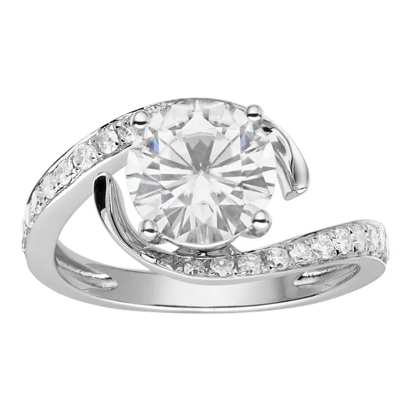 1.74 CTW DEW Round Forever One Moissanite Solitaire with Milgrain Fashion Ring in 14K White Gold