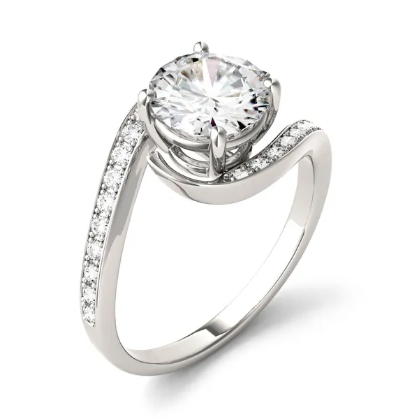 1.74 CTW DEW Round Forever One Moissanite Solitaire with Milgrain Fashion Ring in 14K White Gold