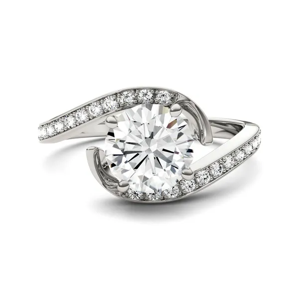 1.74 CTW DEW Round Forever One Moissanite Solitaire with Milgrain Fashion Ring in 14K White Gold