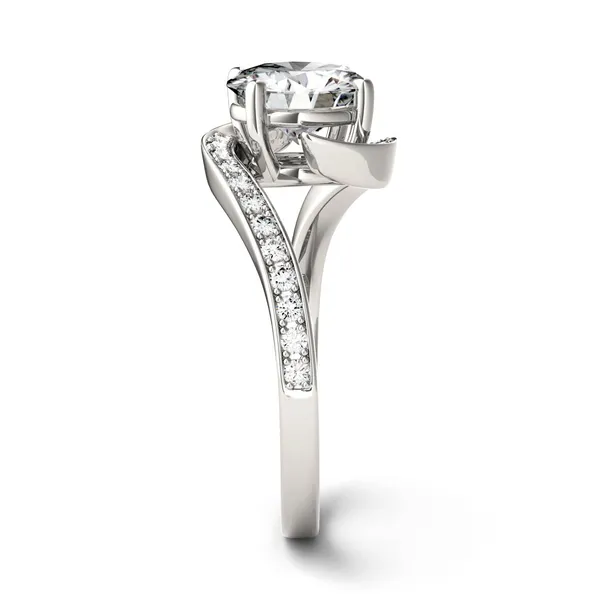 1.74 CTW DEW Round Forever One Moissanite Solitaire with Milgrain Fashion Ring in 14K White Gold