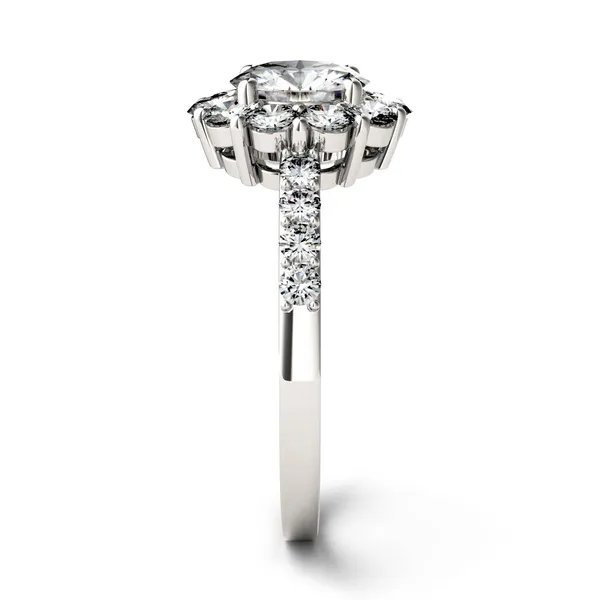 1.78 CTW DEW Round Forever One Moissanite Halo Engagement Ring in 14K White Gold