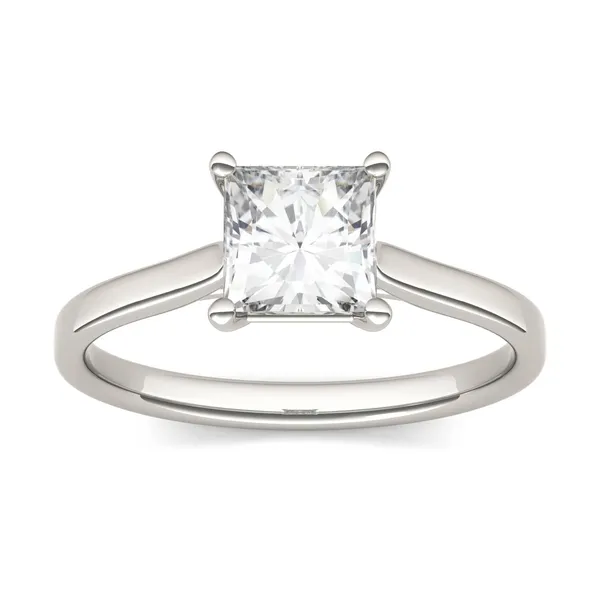 0.90 CTW DEW Princess Forever One Moissanite Cathedral Solitaire Engagement Ring in 14K White Gold