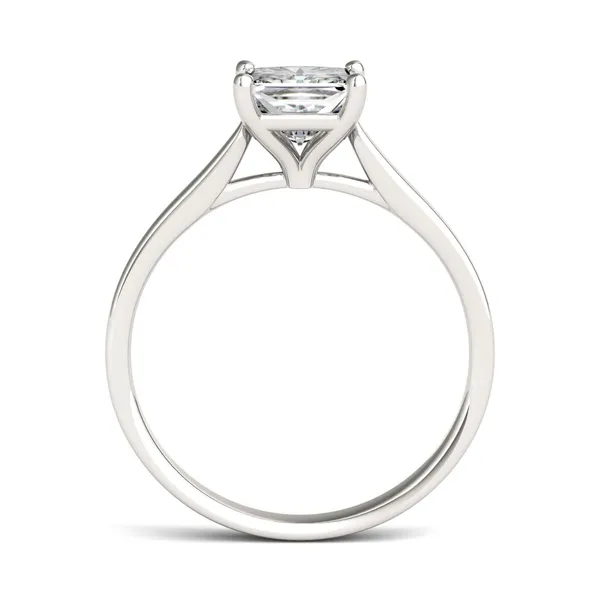 0.90 CTW DEW Princess Forever One Moissanite Cathedral Solitaire Engagement Ring in 14K White Gold