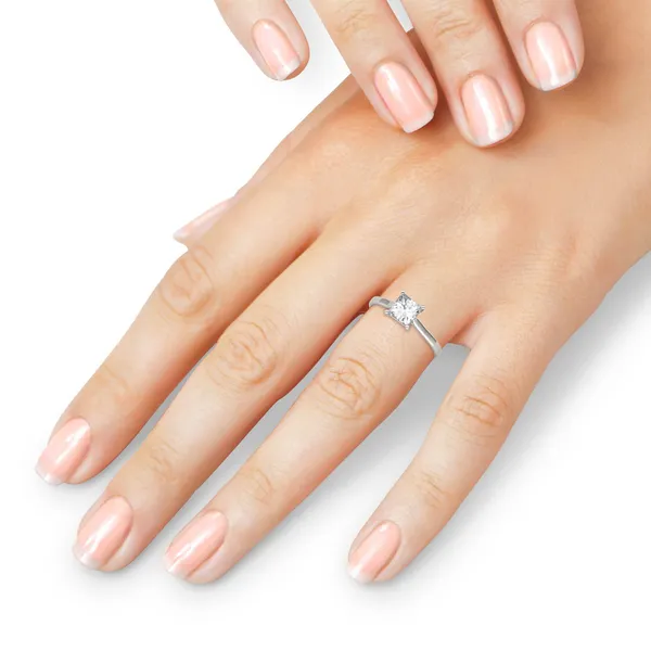 0.90 CTW DEW Princess Forever One Moissanite Cathedral Solitaire Engagement Ring in 14K White Gold