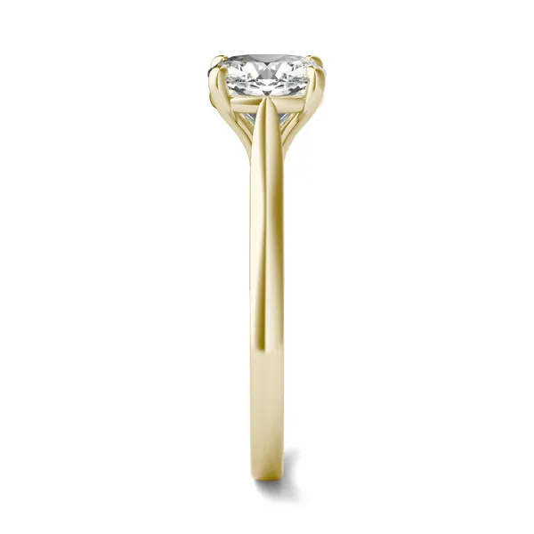 3.30 CTW DEW Cushion Forever One Moissanite Cathedral Solitaire Engagement Ring in 14K Yellow Gold