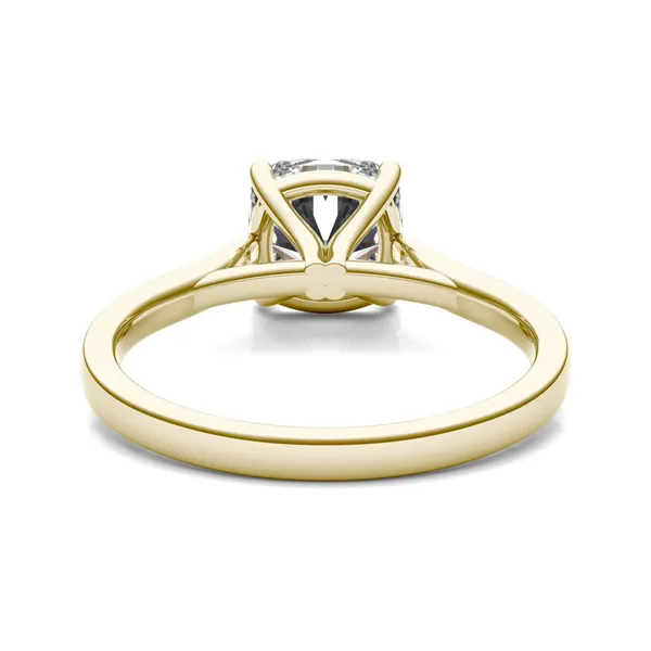 3.30 CTW DEW Cushion Forever One Moissanite Cathedral Solitaire Engagement Ring in 14K Yellow Gold