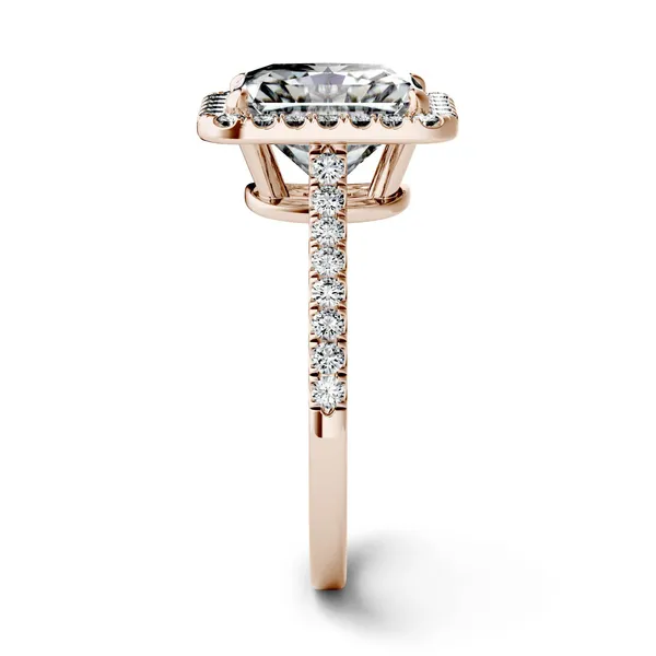 3.10 CTW DEW Round Forever One Moissanite Halo Ring in 14K Rose Gold